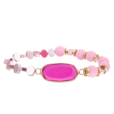 Bohemian Style Handmade Beads Bracelets With Gold Plated Pink Diamond Stone