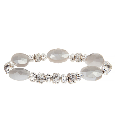Charm Plastic Resin Soft Pottery Rhinestone Bracelet with 5 Faceted Beads