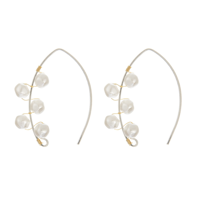 Stainless Steel Pearl Pendant Crystal Stone Hoop Earrings Rectangular Gold Plated